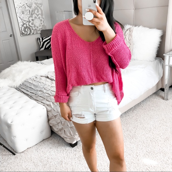 Hot Pink open knit casual top - Picture 7 of 8